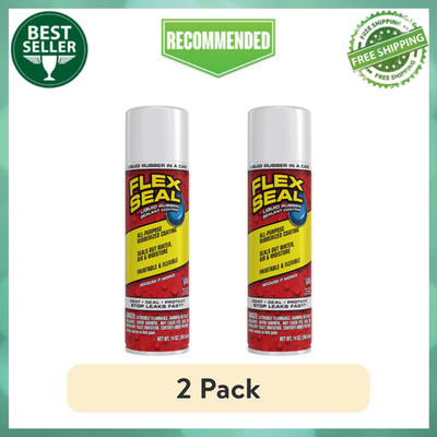 (2 pack) Flex Seal Aerosol Liquid Rubber Sealant Coating, White, 14 oz