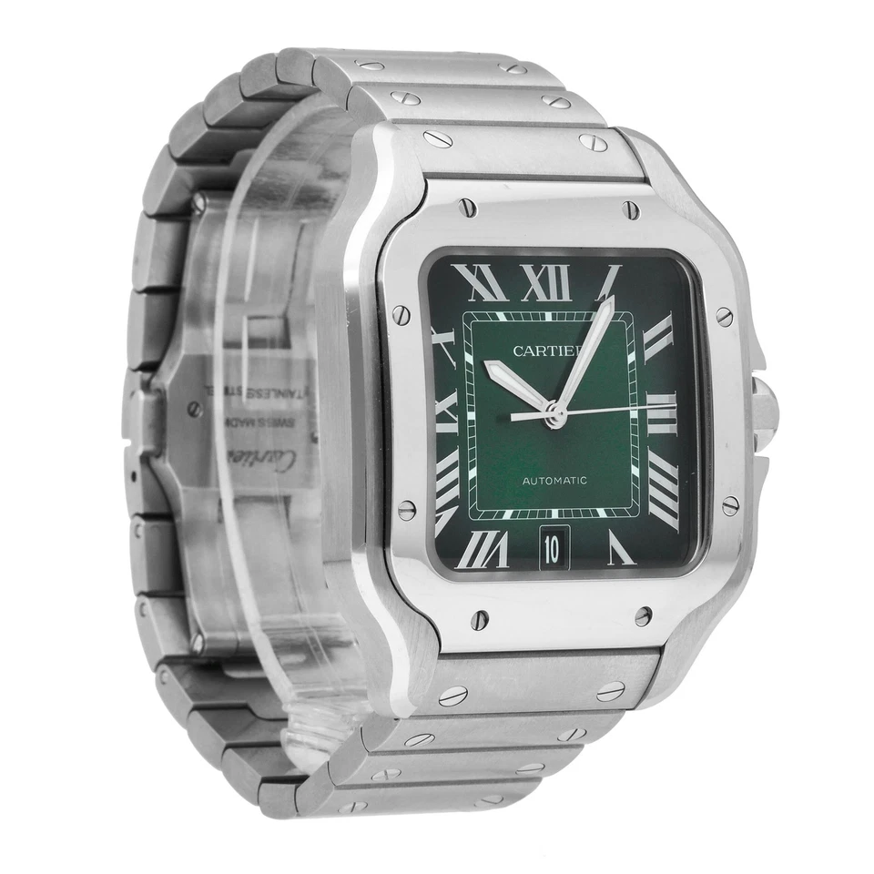 Reloj automático para hombre Cartier Santos De Cartier grande esfera verde WSSA0062-4072 Foto 4 de 4