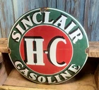 Vintage Sinclair HC Gasoline Porcelain Metal Gas Pump Plate Sign