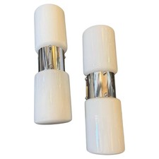 Set Of Two 1960s Space Age Steel And Glass Italian Big Wall Leuchter By Mazzega