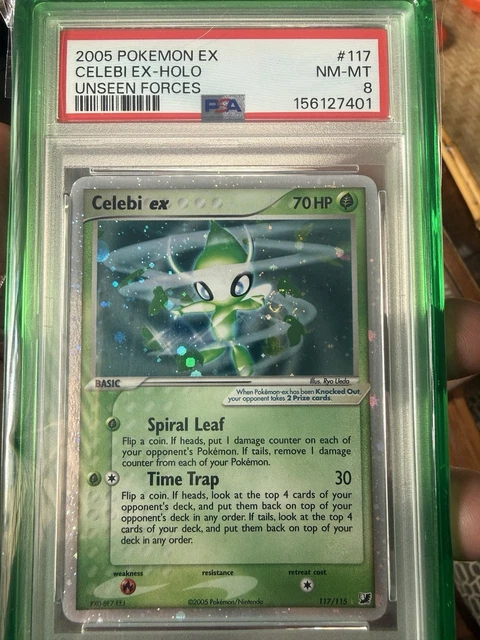 2005 POKEMON EX UNSEEN FORCES #117 CELEBI EX-HOLO PERFECT SWIRL 🌀 PSA 8 LOW POP