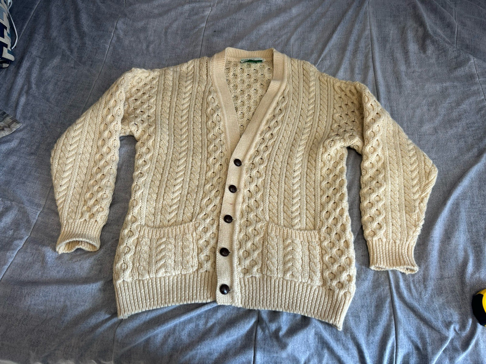 It’s Traditional It’s Irish Wool Cable Knit Cardigan Large Fisherman Ivory
