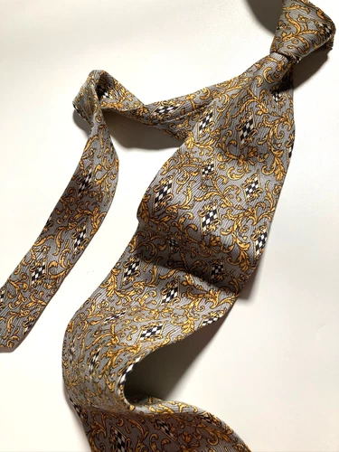 GIANNI VERSACE Vintage '90s Baroque Acanthus Tie Grids Art Nouveau Italy Gray image 4