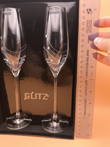 Dartington Glitz Champagne Flute Glasses Swarovski Crystals Pair NIB Slovakia - Picture 4 of 6
