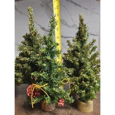 Small Vintage Faux Tiny Village Christmas Trees Lot of 4 13" 12" 11" 5"