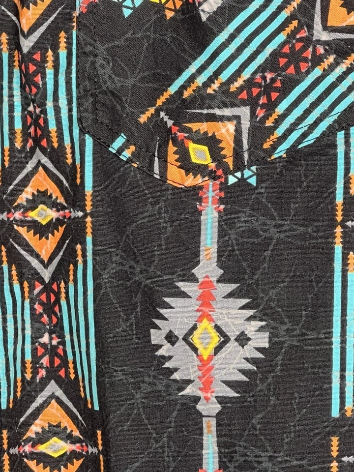 Rock & Roll Denim Men's Black Snap Shirt S Black Colorful Aztec Cowboy Western - Image 2 of 4