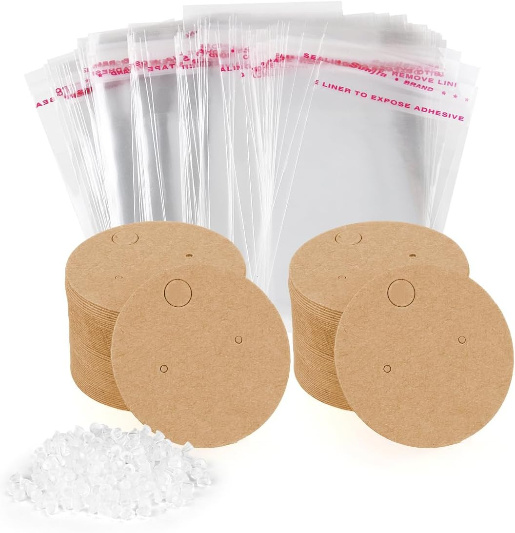 100 Pcs Round Earring Cards with Self Adhesive Bags and 200 Pcs Earring Backs...