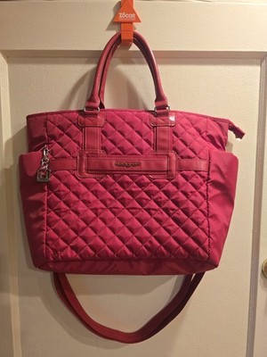 Hedgren Adela Quilted Tote Bag Nylon Purse Laptop Crossbody Large Bull Red EUC