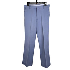 Vtg 70s Double Knit Leisure Pants Men 34x31 Creased Slacks Golf Disco Blue