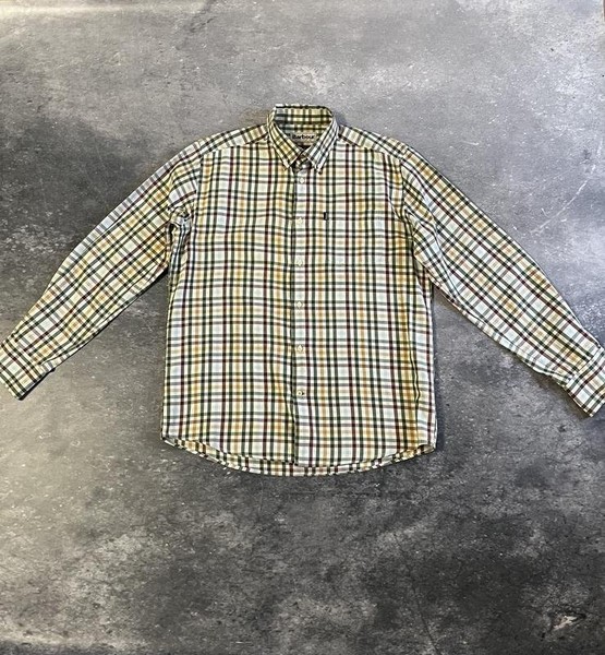 Men Barbour Shirt Green Cotton L