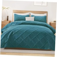 King Quilt Set- Teal Quilts Bedding Set with 2 Pillow Shams, Modern King
