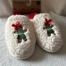 Dearfoams Cream Slippers with Festive Design Gingerbread Women  s 9-10 New