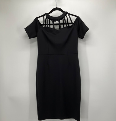Black Cold Shoulder Cage Neck Bodycon Sheath Dress Medium Witchy Gothcore Zip
