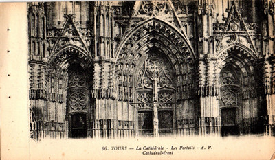 France Tours Cathedral Front Les Portails Postcard Antique Unposted L8