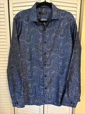 Barry Wang Blue Paisley Long Sleeve Shirt Men’s XL