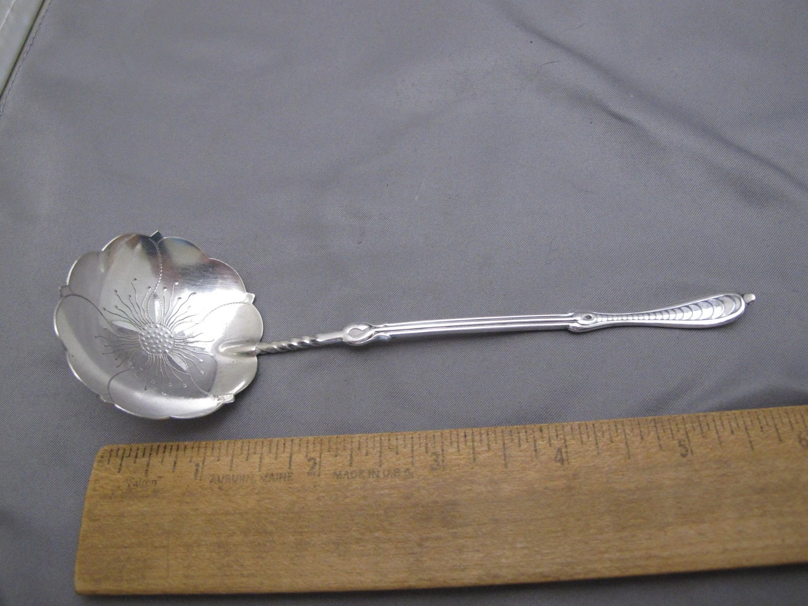 UNUSUAL Victorian Silverplate FLOWER BOWL SUGAR(?) SPOON-6 Inches-Unmarked
