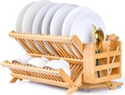 3-Tier Foldable Bamboo Dish Rack with Utensil Holder