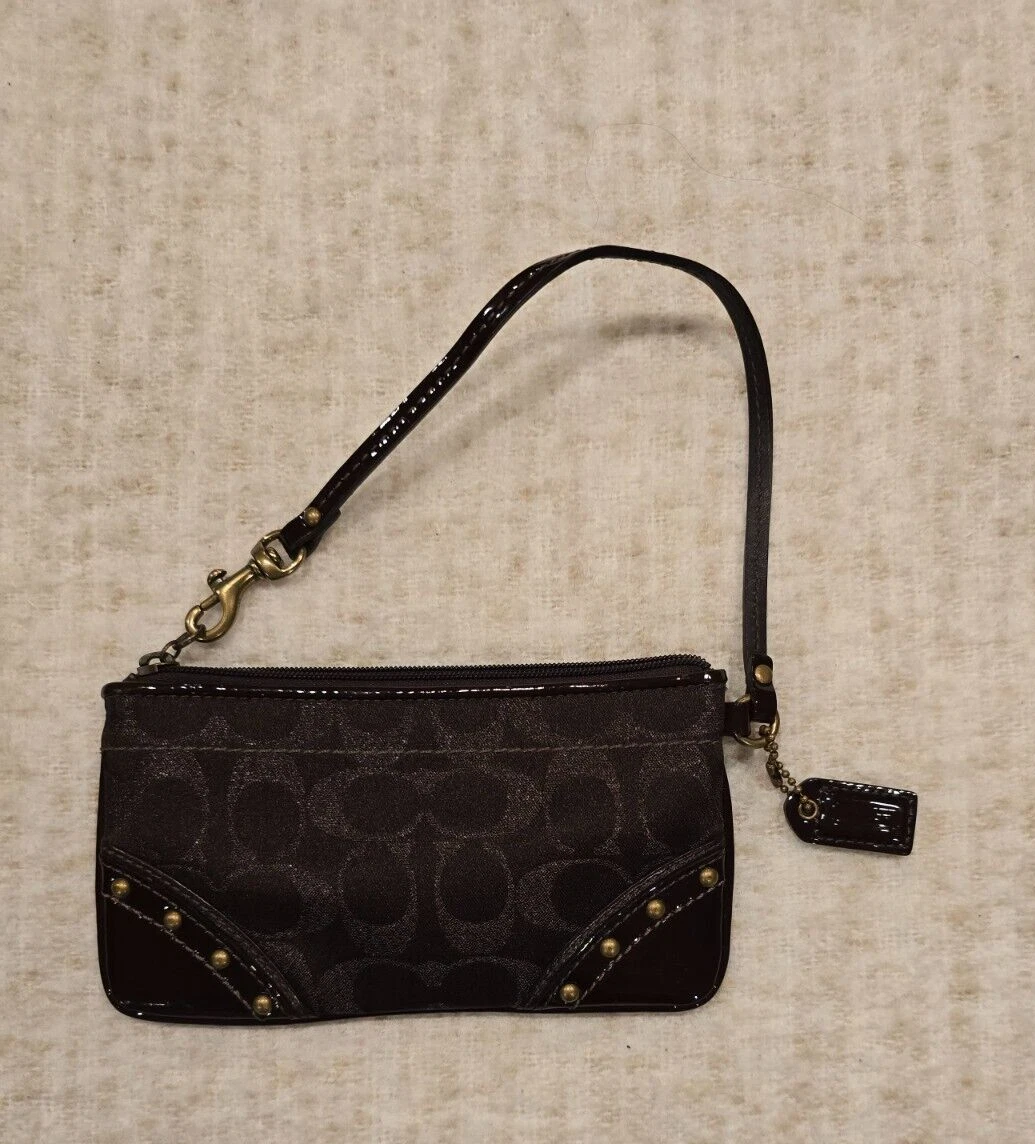 Bracciale Coach Vintage Firmato Cioccolato con Brevetto e Dettagli Ottone