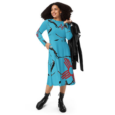 turquoise red dress Red Zia Turquoise long sleeve midi dress
