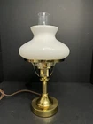 Vintage Brass Hurricane Lamp Milk Glass Shade with Chimney