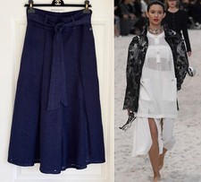 CHANEL 19S NAVY BLUE WIDE LEG PANTS TROUSERS CULOTTES 38