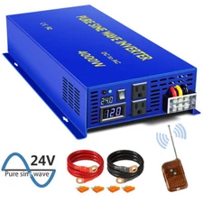 Power Inverter 4000W Pure Sine Wave Inverter 24v DC to 110v 120V AC with Remote