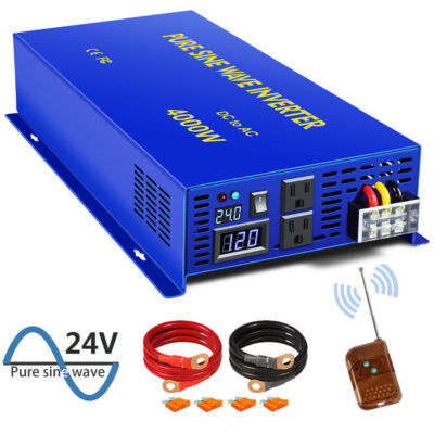 Power Inverter 4000W Pure Sine Wave Inverter 24v DC to 110v 120V AC with Remote