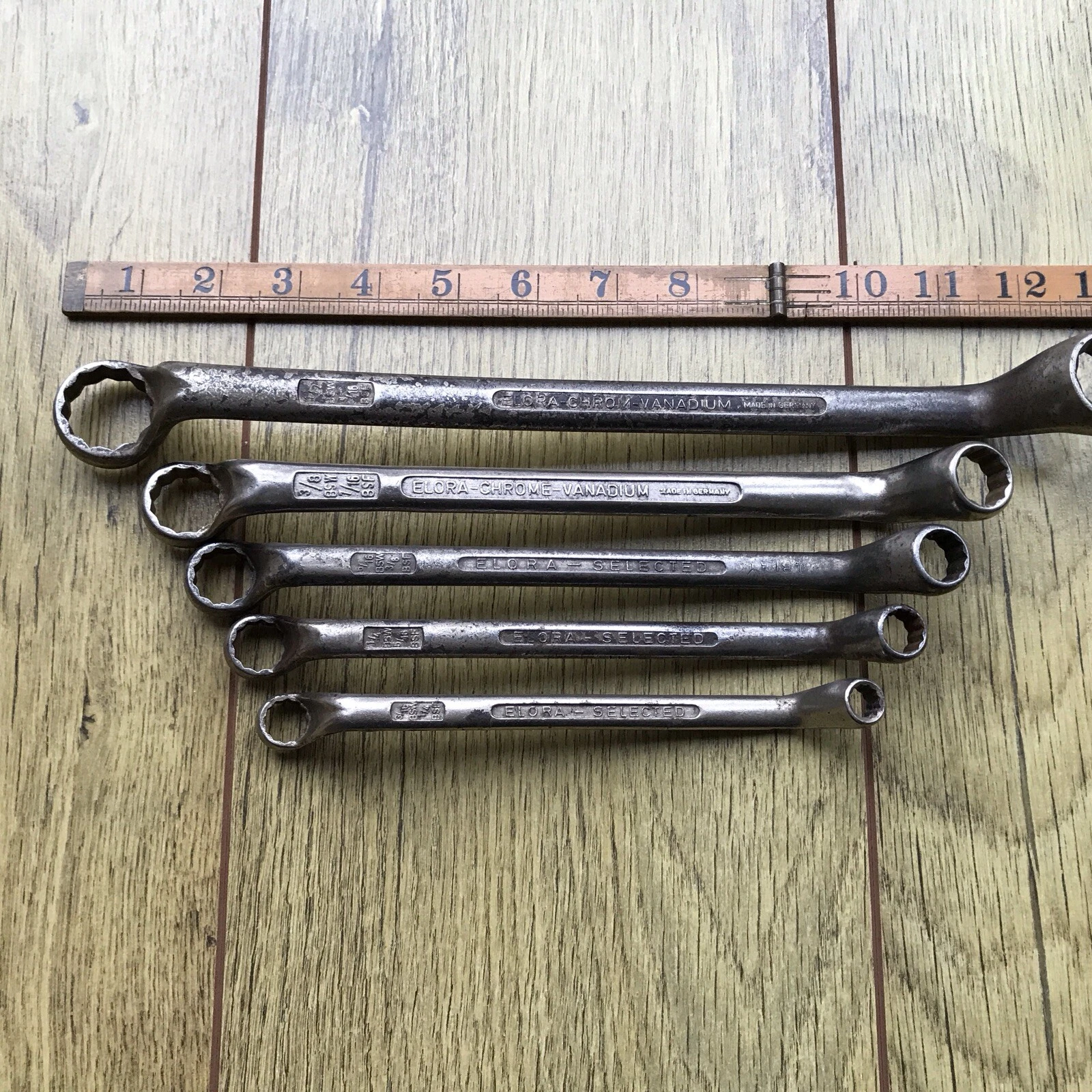 5 Vintage Elora Ring Spanners 1/8" To 1/2" Bsw