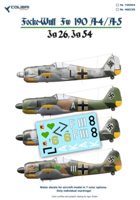 1:48 Decal German Focke-Wulf Fw-190 A4/А5 Jg 54-Jg 26 - 7 marking- Colibri 48035