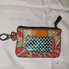 VTG Fossil Genuine Leather ID Change Purse Credit Card Holder Key Chain Brown