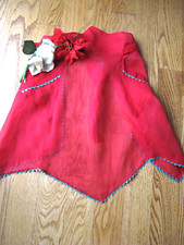 Vintage Christmas Half Apron Red Sheer Organdy Fancy Holiday Party MCM w Pockets