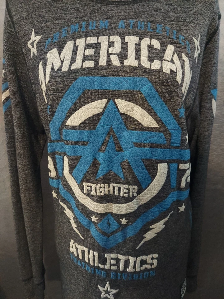 2 American Fighter Shirt Sz LARGE Blue & black Waffle Knit Thermal MMA Martial - Image 2 of 4