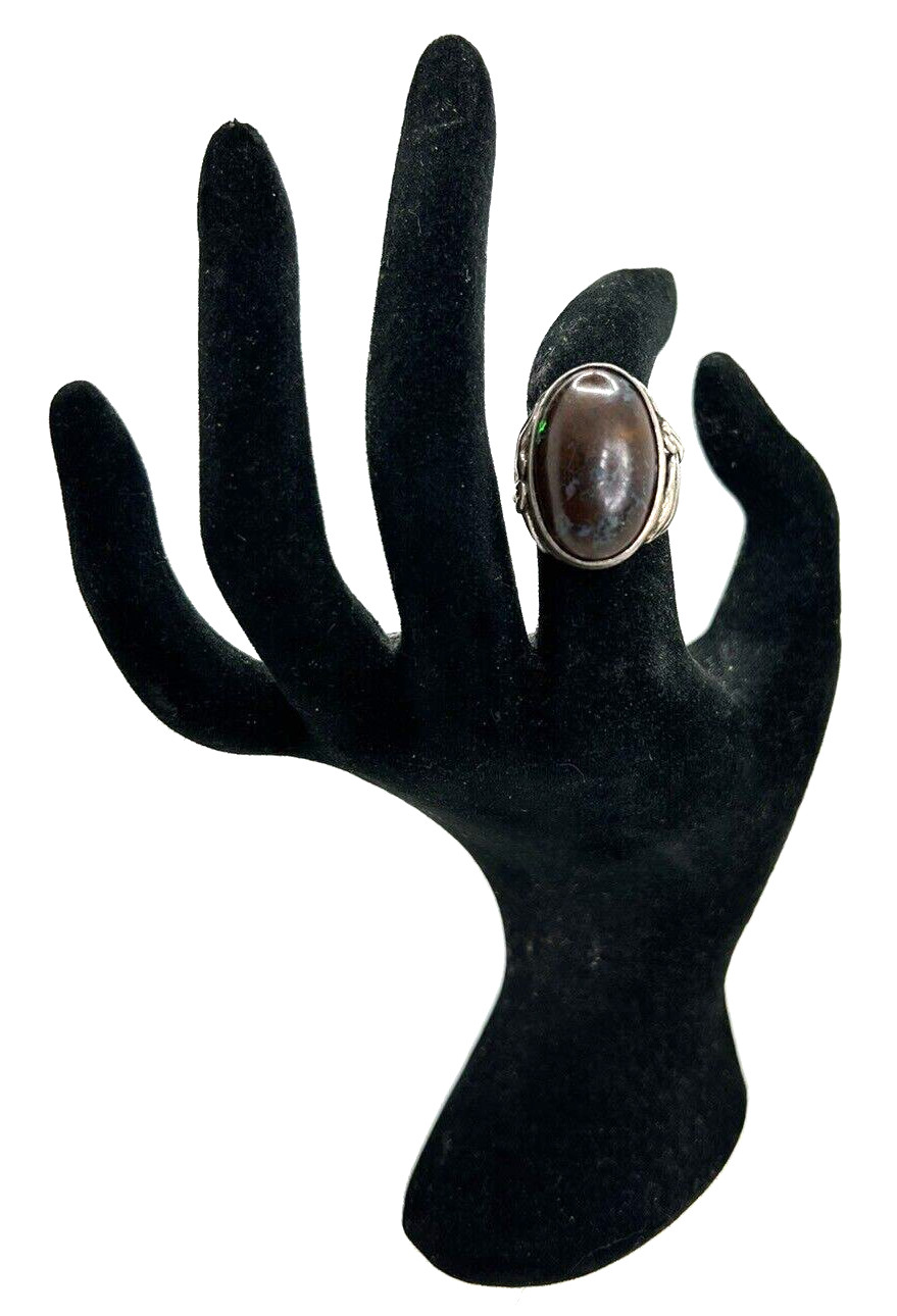Vintage Solid Sterling Silver Fire Agate Cabochon… - image 1