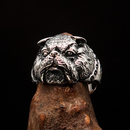 BULLDOG RING MENS COSTUME BIKER RING HEAD OF BULLDOG SIZE 10 - STERLING SILVER - Picture 7 of 7