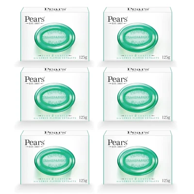 Pears Pure & Gentle Lemon Flower Extract Transparent Soap Bar 125g Pack 6