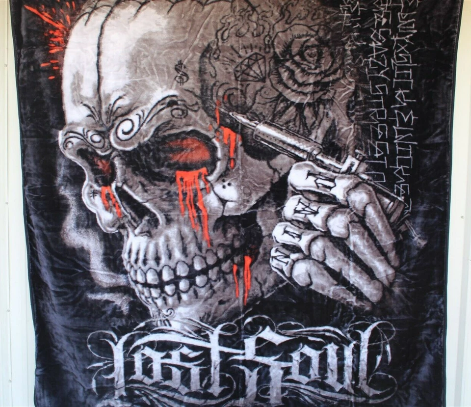 SKULL LOST SOUL TATTOO QUEEN SIZE BLANKET BEDSPREAD - Image 2 of 2