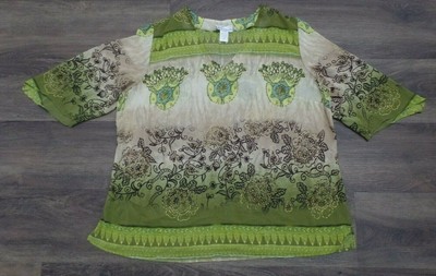 Dressbarn Green Sheer Gold Shirt Blouse Top 2x Xxl Cute Corporate