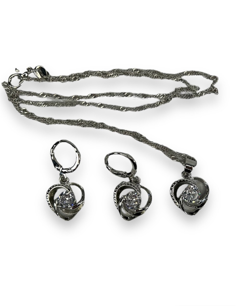 Sterling Silver Necklace Earrings Set Long Chain Sweet  display picture 1