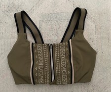 FREE PEOPLE FP Movement Spin Sports Bra, Front Zipper Embroidered Green Sz XS