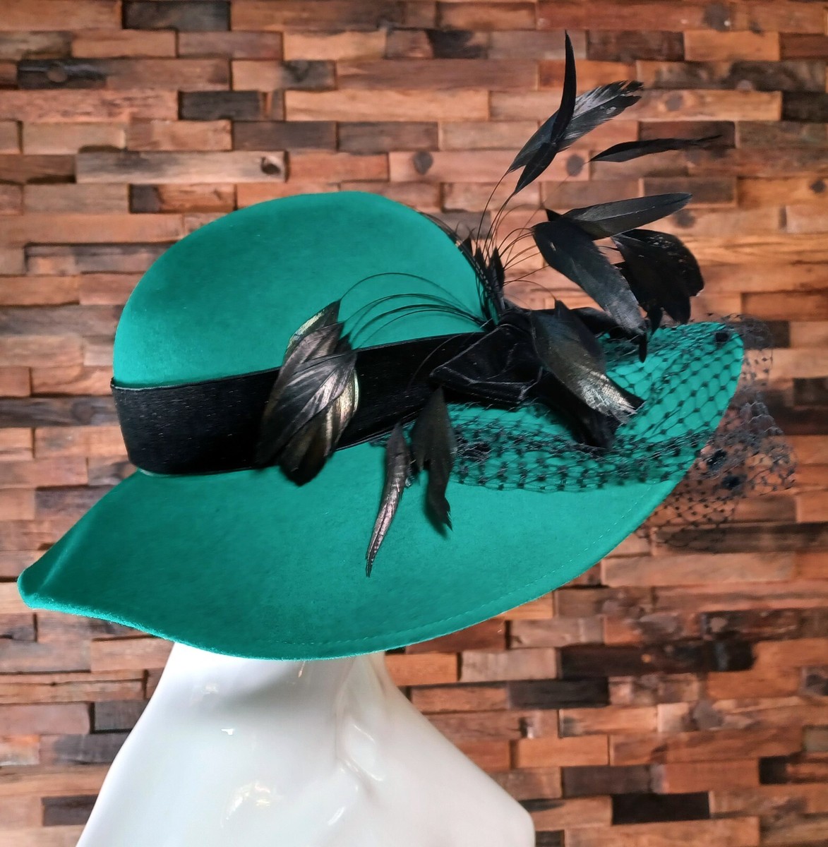 Vintage Mid Century.green Broadtail Hat With Combs 1960s Green Houndstooth Vintage Hat – Cats Like Us main image 2