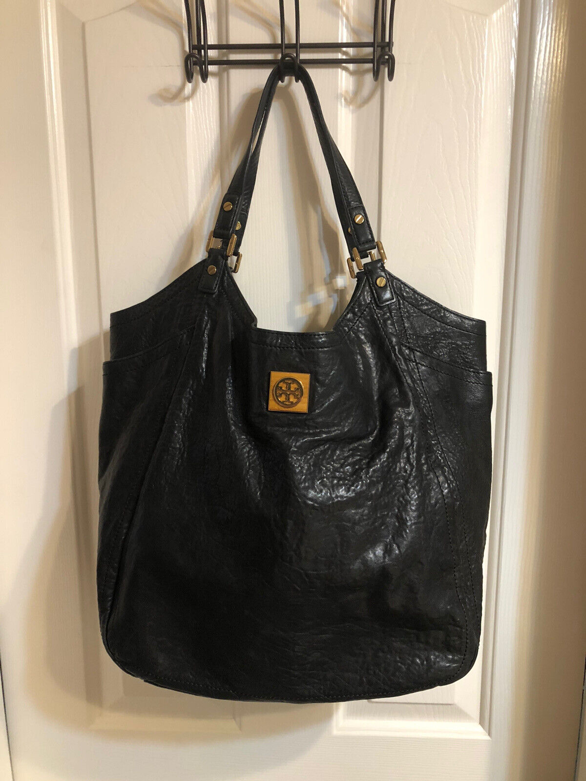Tory Burch Louisa Slouchy Leather Black Carryall Tote bag Extra Large  Handbag
