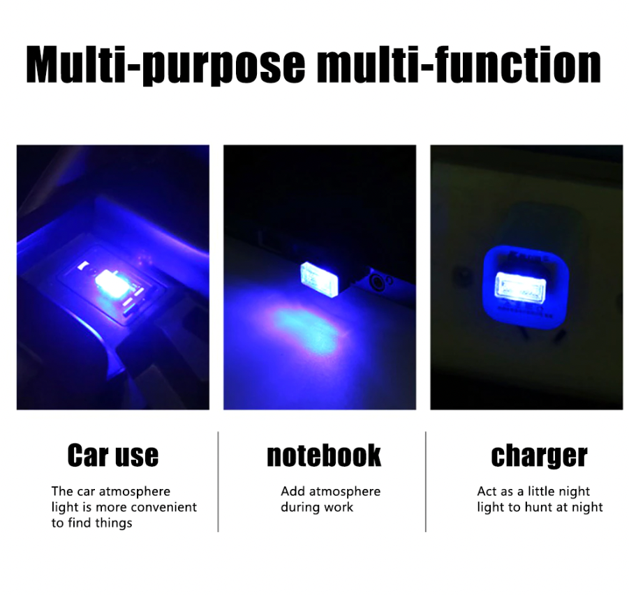 3x Mini Blue LED USB Car Interior Light Neon Atmosphere Ambient Lamp ...