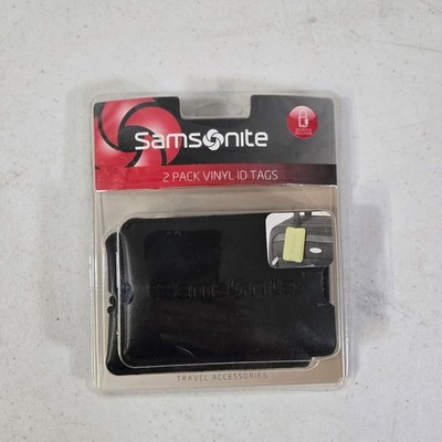 Samsonite Luggage Tags 2 Pack Black Vinyl ID Travel Bag Tags Sealed New