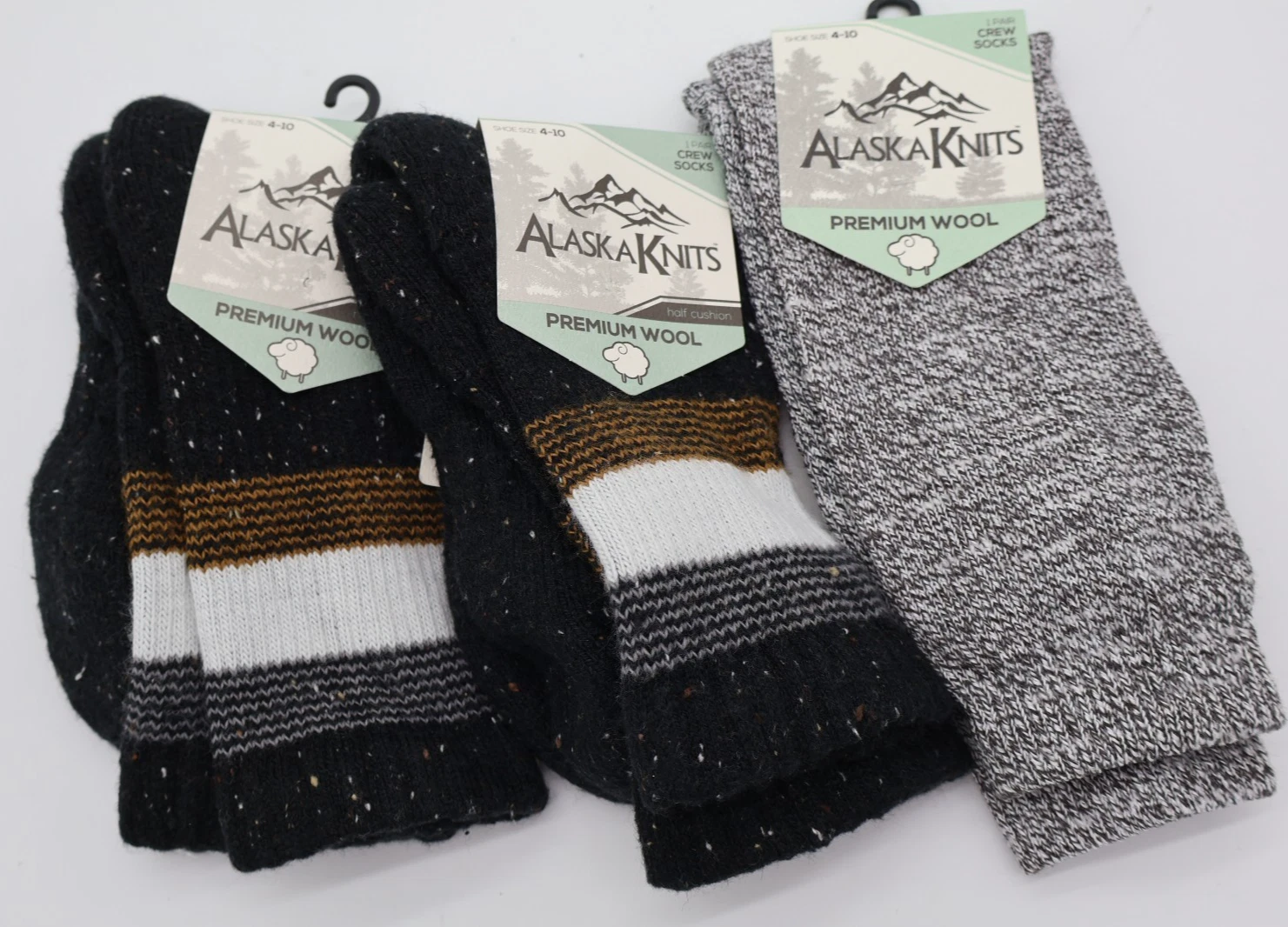 Alaska Knits Women's Premium Wool Blend Crew Socks Size 4-10 Lot of 3