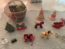 Lot of Small 13 Vintage Christmas Ornaments, Various Items, Colors & Shapes CUTE