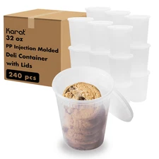 Karat 32oz PP Plastic Injection Molded Deli Containers & Lids - 240 sets
