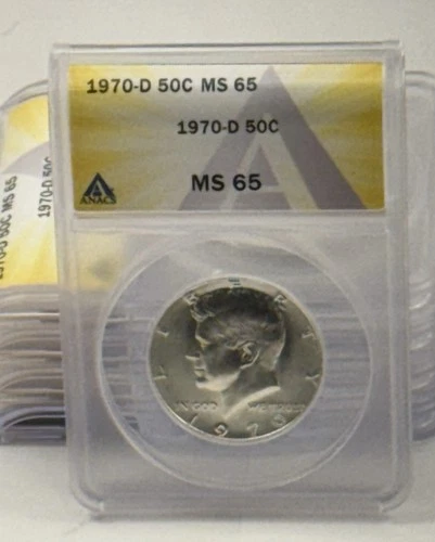 1970-D 50c Kennedy Half Dollar, JFK Half, 0.50, John Kennedy Half  ANACS  MS 65
