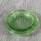 4” Green Glass Art Deco Depression Ashtray Trinket Vintage Antique