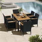 7PCS Rattan Patio Furniture Set Outdoor Dining Set Table with 6 Chairs