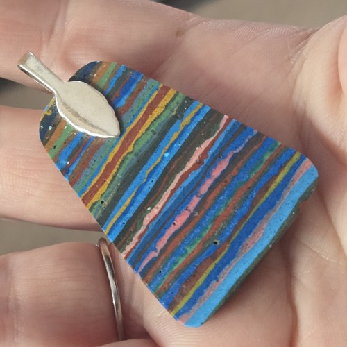 Vtg Handmade Rainbow Calsilica Pendant Polished Natural Gemstone Colorful - 20gm - Picture 7 of 10